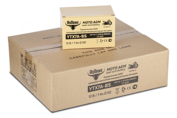 Аккумулятор стартерный для мототехники Rutrike YTX7A-BS (12V/7Ah) в Севастополе